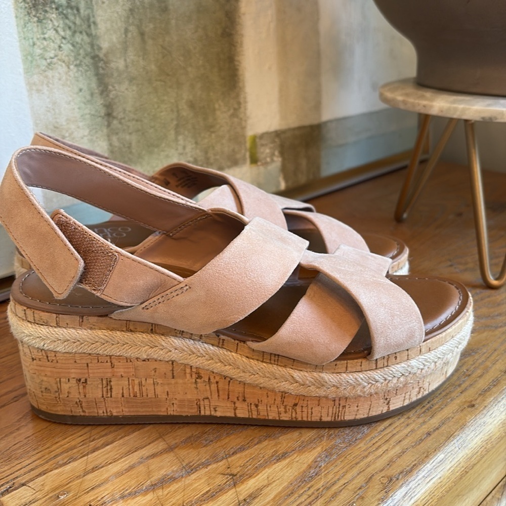 🦥 Franco Sarto, Nessa tan nude, blush colored strap, sandal rope, cork - Picture 3 of 7